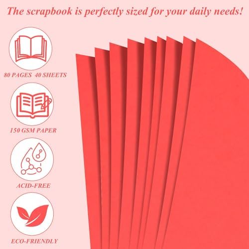 Joyberg Scrapbook 80 Pages, Scrapbooking Supplies 8 x 8 In, Scrapbook Album Suitable for Album Memory Book Wedding, Anniversary Family, DIY Craft Projects (Red)