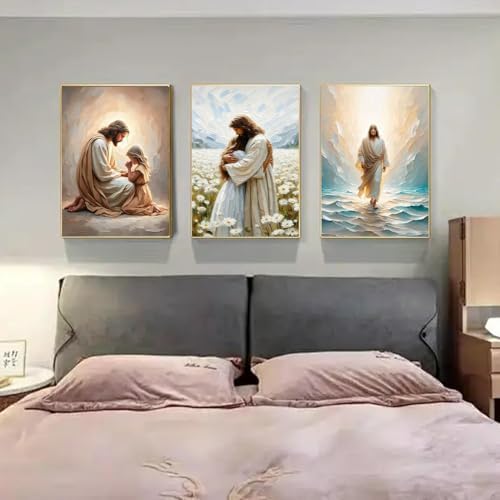 3 Pack Jesus Paint by Numbers Kit for Adults Framed Canvas, Frameworkless