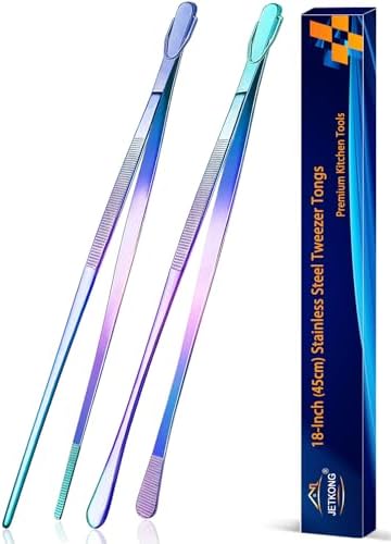 JETKONG 2 Pcs 18 Inch (45cm) Stainless Steel Grill Tongs Heavy Duty Giant Tweezer Tongs, Extra Large Tweezers Tools for Cooking, Grilling, BBQ and Turning Food (Rainbow)