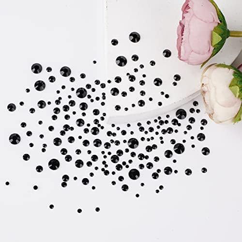 Canvalite 1500PCS Black Rhinestones Flat Back Gems, Nail Rhinestones Nail Art Gems with Pick Up Tweezers and Rhinestone Picker Dotting Pen, Nail Art Tools for Nails, Clothes, Face, Craft