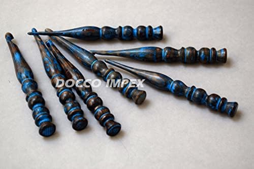 Handmade Ergonomic Wooden Crochet Hooks for Arthritic Hands (Set of 7) Needles for Yarn Accessories | Size 4 mm to 10 mm with Engraved | Yarn Tool (Blue)