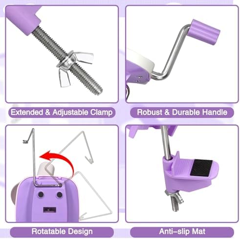 Essovee Yarn Ball Winder, Efficiently Yarn Cake Winder with Lower Noise for Crochet Knitting Combo Easy Installation 3.5 oz Portable Spinner for Crocheting Lavender Purple