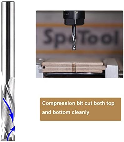 SpeTool Compression Router Bit UP&Down Cut 1/10 inch UP Cutting 1/4 inch Cutting Diameter for Woodwork Edge Trimming CNC Router Engraving Carving Tools