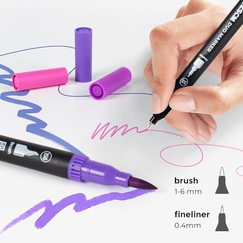 ZSCM QUALITY DECIDES THE FUTURE Purple Duo Tip Marker Pens, 12 Fine & Brush Tip Pen For Adult Coloring Books
