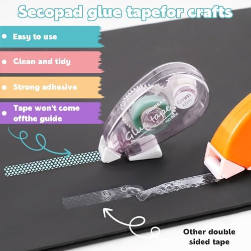 4 Pack Double Sided Tape Roller, Scrapbook Supplies, Glue Tape Roller for Crafts, Double-Sided Adhesive Tape Runner for Scrapbooking, School Office Journaling Supplies (5805-2（colorful）, 4 Pack)