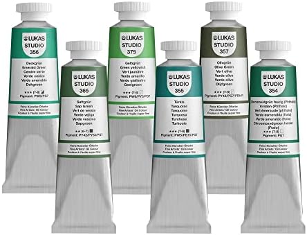 Lukas Studio Artist Oil Color Paints - High-pigment oil paint made with natural binder for artist, painting, & more! - [Greens - 37 mL]