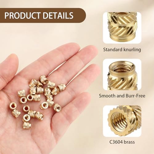 300 Pcs M4 Threaded Inserts,M4 x D6 x L6 Heat Set Inserts Brass Nuts,3D Printing Knurled Metric Nuts for Plastic,3D Printer Brass Inserts Knurled,Easy to Secure Fixation