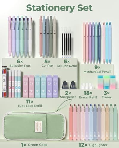 Four Candies 56PCS School Supplies with Pencil Case, Stationery Set, Green