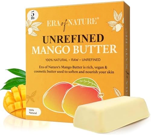 era of nature Organic Unrefined Raw Mango Body Butter Block 16oz - Moisturizing Mango Seed Raw Butter Bar for Skin & Hair, DIY Lip Balm Base, Cream, Soap & Lotion Making Supplies, Personal Skincare