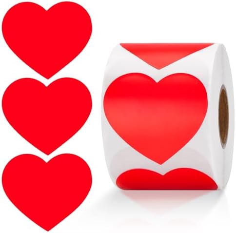Anwyll Heart Stickers - 500Pcs 2Inch Valentines Day Heart Stickers Red Heart Shape Sticker for Reward Classroom Self Adhesive Love Incentive Sticker for Envelope Seal Card Birthday Wedding Favors