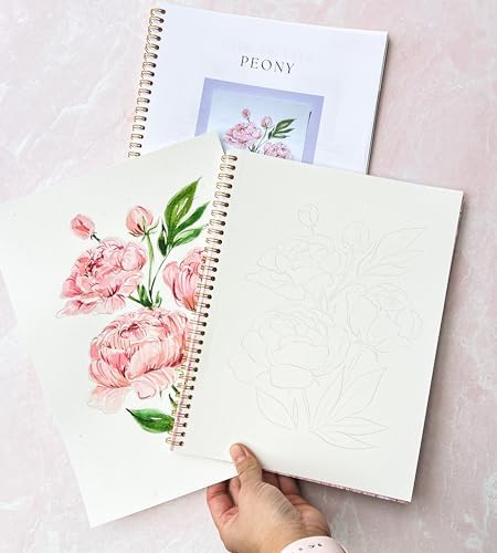 Floral Watercolor Workbook for Beginners with Cotton Cold Press Watercolor Paper, Pre-Outlined Designs, Step-by-Step Instructions & Online Videos – Premium Botanical Art Book for Adults & Gifts