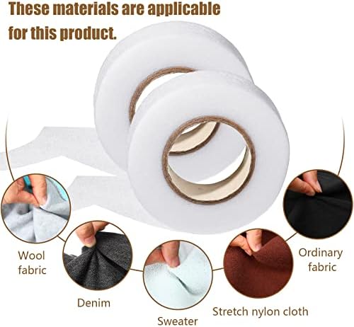 Outus 2 Rolls Hemming Tape Fabric Adhesive Hem Iron on No-Sew Hemming Tape for Pants Each 1/2 Inch (White)