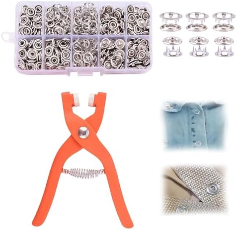 Snap Button Kit, 200 Sets 0.37'' Metal Snap Buttons with Fastener Pliers Press Tool and Box, No Sewing Rust Proof DIY Press Studs Button Fix Tools Perfect for DIY Crafts Clothes Hats