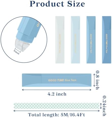 Temiary 4 Pack Double Sided Tape Pen, 16.4 Ft x 0.24 Inch Scrapbook Tape Roller for Crafts, Aesthetic Adhesive Glue Tape Pens for Scrapbooking School Office Journaling Supplies (Blue)