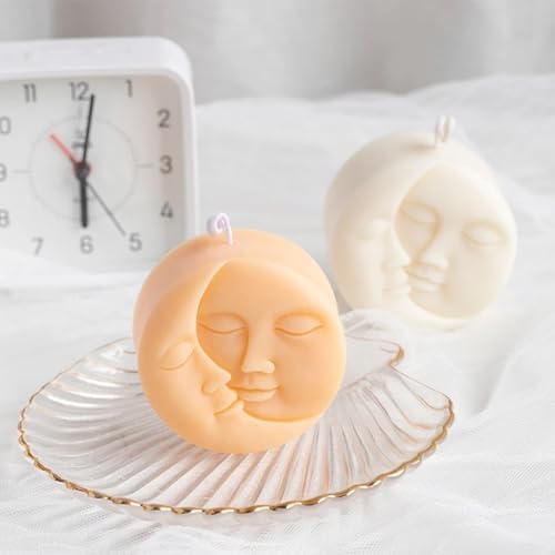 Sun and Moon Silicone Soap Molds 4 Cavity Crescent Moon Face Silicone Soap Mold Bath Bomb Molds for Homemade Lotion Bar Polymer Clay DIY Candle Resin Making Wax Candy Chocolate