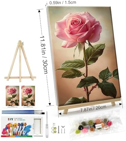 ATDMS Paint by Numbers Kit for Adults with Easel Flowers Paint by Number with Frame DIY Floral Paint by Number with Easel Adult Paint by Number Kits on Canvas Framed for Home Wall Decor 8x12 Inch