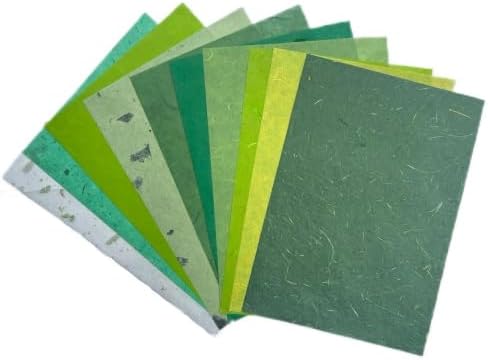 A5 50 Sheets Natural Fiber Mulberry Tree Mulberry Paper Sheets Art Tissue Washi Paper Design Craft Art Origami Suppliers Card Making 8.3" x 5.8". (Green Leaves,Banana Bark, etc.,,, A5)