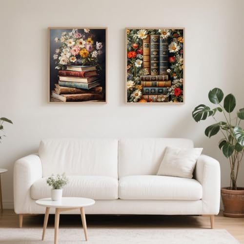 Mandun 2 Pack Flower Paint by Numbers Kit for Adults, Book Paint by Numbers for Adults, DIY Adult Painting by Numbers Beginners on Canvas Acrylic for Home Wall Art Decor 12x16Inch (Rolled Package)