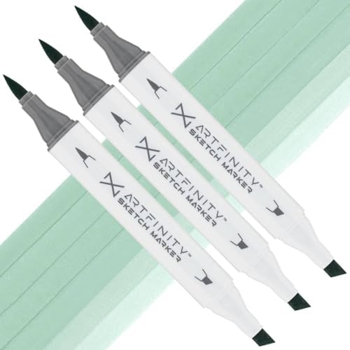 Artfinity Sketch Markers - Set of 3 - Dim Green BG5-2, Vibrant, Professional, Dye-Based Alcohol Markers for Artists, Drawing, Travel, & More