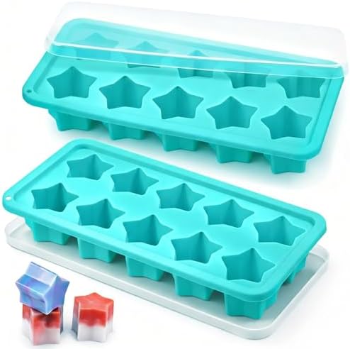 Webake Star Ice Cube Tray with Lid, 2 Packs Silicone Star Ice Molds for Freezer, Reusable Ice Cube Trays for Cocktails, Whiskey & Chilled Drinks