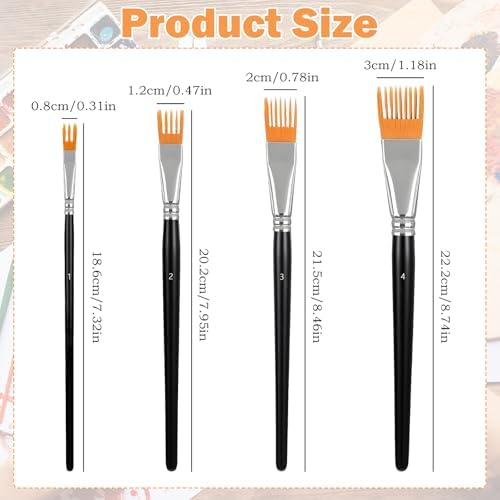 4Pcs Comb Artist Brush Set, Rake Brushes for Painting with Birch Wood Handle, Paintbrush for Acrylic Paint, Textured Art Paintbrush Sets for Greeting Cards & DIY Crafts