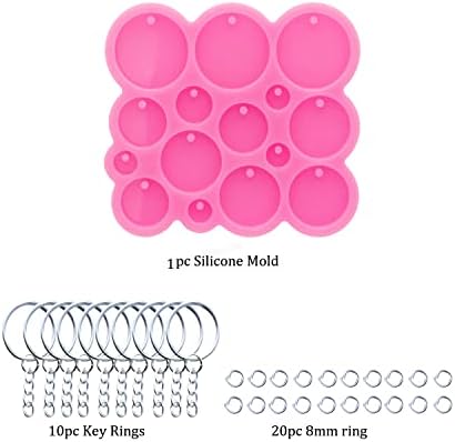 1pc Glossy Circle Diameter 1cm 1.5cm 2cm 2.5cm 3cm Resin Silicone Keychain Molds, Round Epoxy Mold with 10PC Key Ring(DY1303)