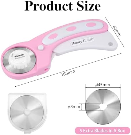 45mm Rotary Cutter for Fabric with 5 Extra Blades, Roller, with Safety Lock