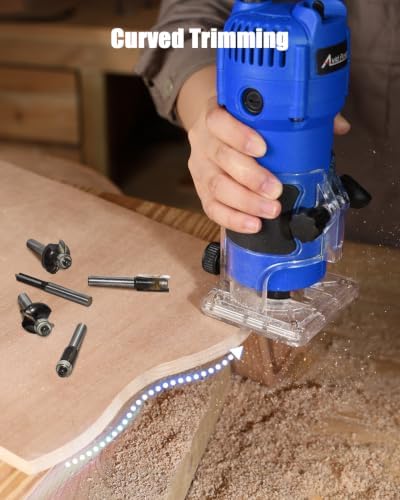 AVID POWER 630W 5.3 Amp Wood Router Tool with Fixed Base Compact Router for Woodworking, 35,000 RPM, 1/4” collet & 5 Trim Bits, Straight & Roller Guide, 2 Wrenches and Carbon Brushes - Blue