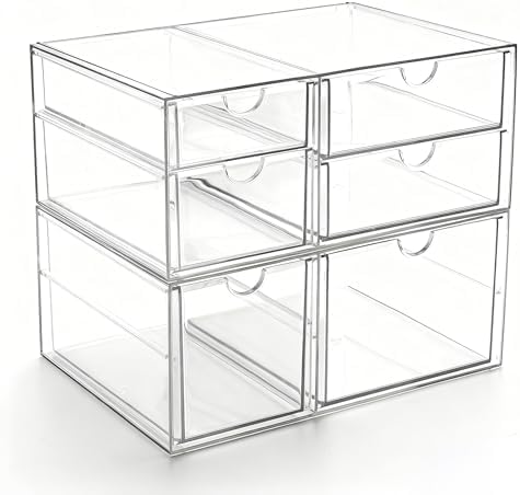 Prsildan Acrylic Makeup Organizer Clear Storage Drawer with 6 Small Drawers