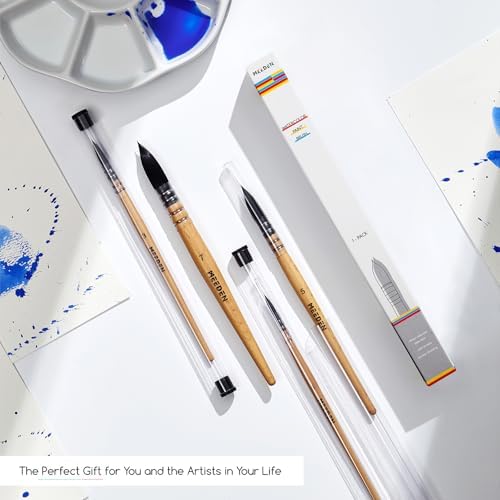MEEDEN Watercolor Brushes Professional - Synthetic Squirrel Hair Artist Paint Brushes Set with Beech Wood Handle Great for Artists Hobbyists Size 8