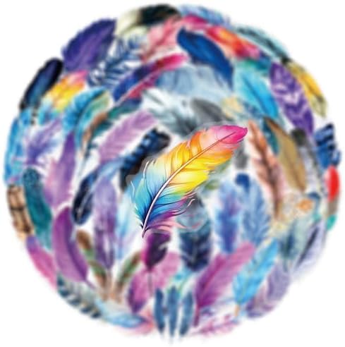 50 Pcs Transparency Feather Stickers, Aesthetic Plume Decals for Laptop Journal Scrapbooking Arts Crafts Planner Stationery Water Bottle Suitcase, PET Transparent Waterproof Sticker (Plumage)