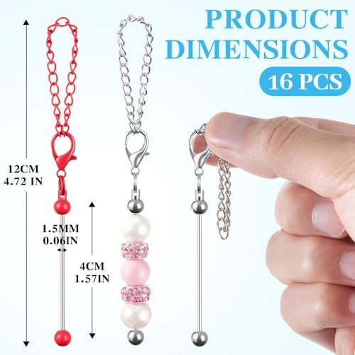 16PCS Beadable Keychain Bar Bulk, Metal Blank Beaded Keychain Bar for Beads DIY Crafts Charms Jewelry Making Supplies