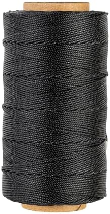 Bonded 0.8mm Round Waxed Polyester Cord, 3-ply Wax Coated Thread, 197 Yards Stiff String for Heavy Duty Fabric, Leather Sewing, Book Binding, Upholstery Repair, and Macrame Jewelry - Black