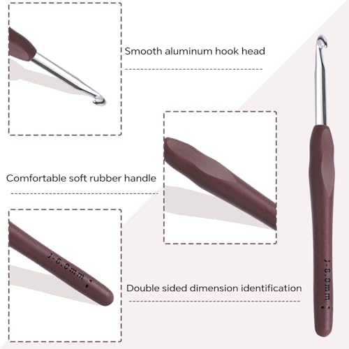 6mm Crochet Hook, Ergonomic Crochet Hooks with Soft Rubber Handle and Smooth Glide Head - Lightweight Aluminum Needles for Beginners, Arthritis, Yarn Projects, Long Crafting Sessions (6.0 mm)