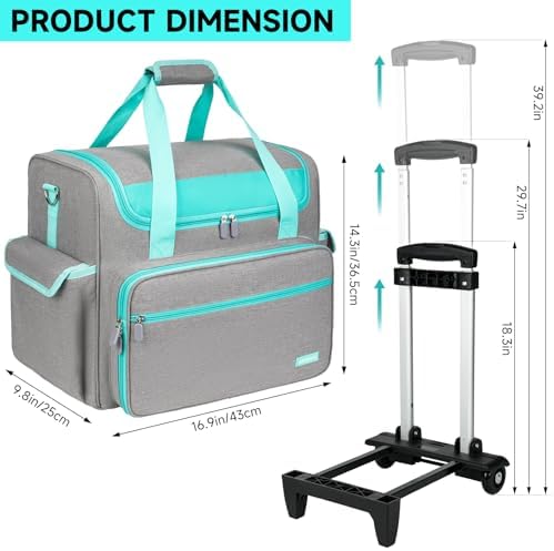 Rolling Craft Bag, Craft Bag with Wheels for Scrapbook Supplies, Large Scrapbook Tote with 15.6'' Laptop Sleeve, Rolling Art Supply Storage for Scrapbooking Tools, Gray