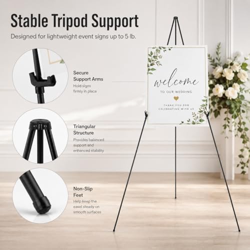 RRFTOK 63 Inch Easel Stand for Sign, Poster Stand and Wedding Sign | Instant-fold metal tripod with carry bag for welcome sign, poster display, foam board and floor use