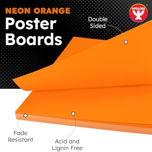 Hygloss Medium Poster Board 22x28 - 25 Neon Orange Single Color Bulk Pack - 10 Pt. Thickness Colored Poster Board Paper for Projects, Signs, Displays - Posterboard Multipack 22" x 28"