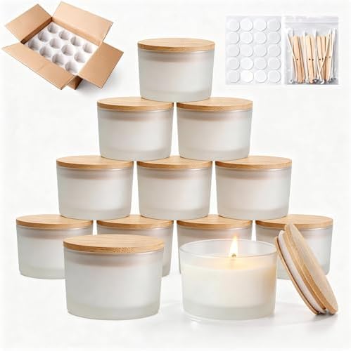12-Pack 4oz Glass Candle Jars for Making Candles -Frosted
