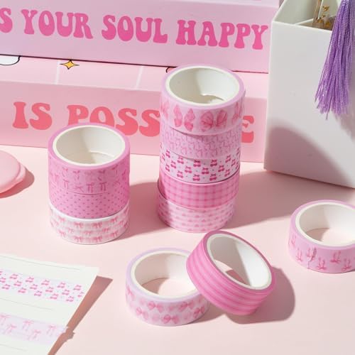 Pink Bow Washi Tape Trendy Cherry Preppy Aesthetic Decorative