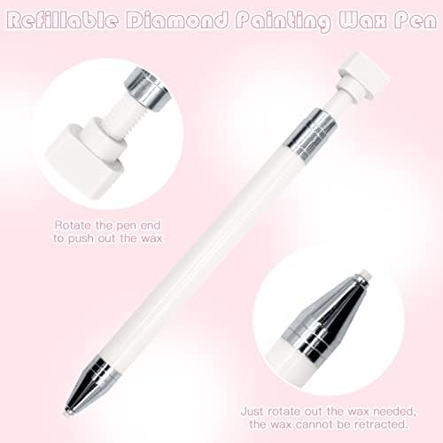 ZYNERY Diamond Painting Pen with Wax, Refillable Wax Pen, Rotating Glue Point Drill Pen for Nail Art Rhinestones, Diamond Art Accessories and Tools, Quickly Pick Up Beads Gems (White)