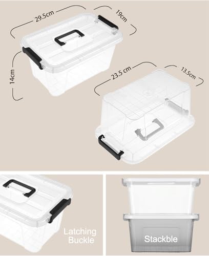 NUMIFUN Plastic Storage Bins With Lids 6 Pack Storage Organizer Bins, 7 Quart Stackable Storage Bins with Lids and Black Handle Buckle Easy for Home Office Organization, White