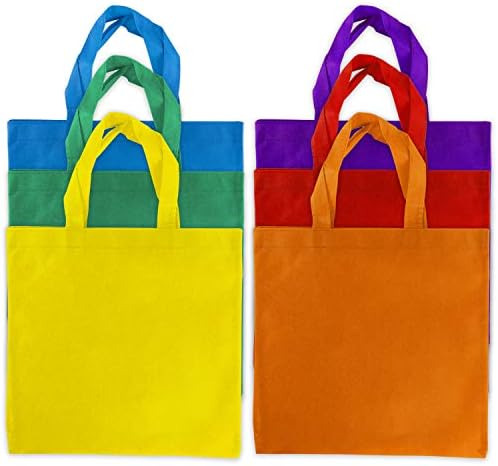 Super Z Outlet Assorted Colorful Solid Blank Fabric Tote Party Gift Bags Rainbow with Handles for Birthday Favors, Snacks, Decoration, Arts & Crafts, Event Supplies (12 Pack) (12" Inches)