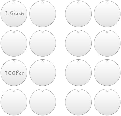 1.5 inch Clear Small Circles Acrylic Blank | 100 Pcs，2mm Thick, with Holes,Mini Hanging Jewelry Keychain Labels DIY Crafts