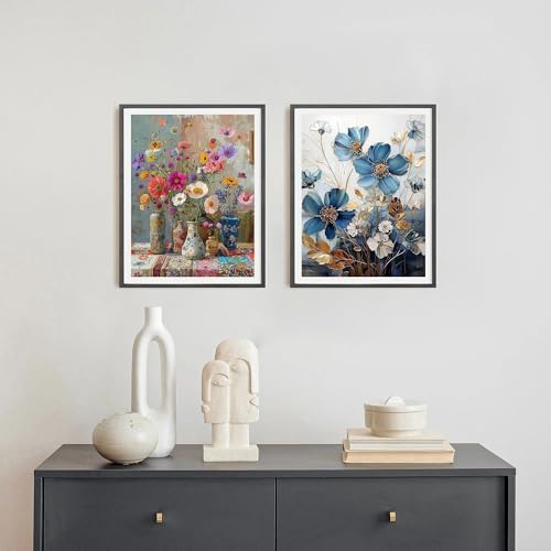 4 Pack Flowers Paint by Numbers for Adults with Framed Canvas 8x12inch