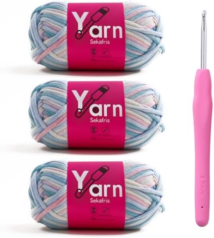 Crochet Yarn with Cotton Yarn for Crocheting - Crochet Knitting Yarns for Beginners with Easy-to-See Stitches - Yarn for Crocheting - Parfait Chunky Yarns -Cotton-Nylon Blend (Clouds)