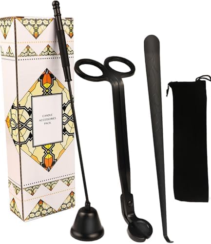 3 in 1 Candle Accessory Kits,Candle Snuffer,Candle Wick Cutter Trimmer and Candle Wick Dipper with Gift Bag, Candle Care Kit for Gifts Candle Lovers (Black)