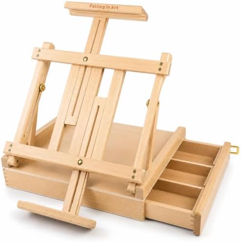 Falling in Art Adjustable Sketchbox Tabletop Easel with Storage Drawer | Portable Beechwood Desktop Easel for Painting, Suitable for Beginners and Artists, Holds up to 31"