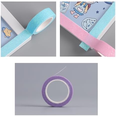 12 Rolls Glitter Washi Tape Set – 15mm Macaron Cute Colored Masking Tape, Sparkle Decorative Tape for DIY, Art, Scrapbook Tape, Decor & Crafts