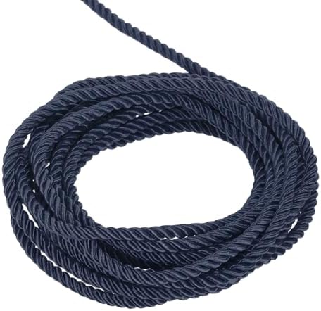 MECCANIXITY Twisted Cord Trim, 5 Yard 5mm 3-Ply Twine Braided Rope Shiny Thread String for Craft Gift Bag Curtain Christmas Decor, Navy Blue - 5m