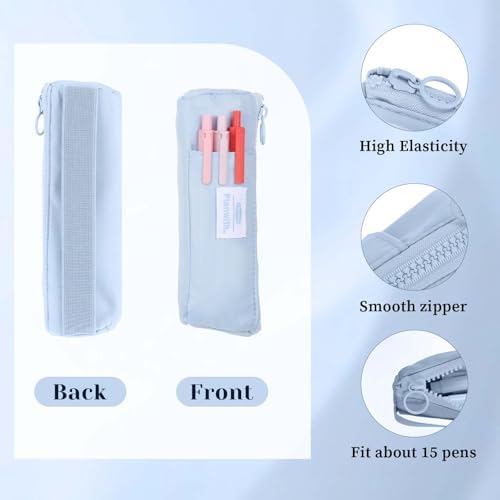 Elastic Pen Holder for Notebook, Zipper Notebook Pencil Pouch Small Pencil Holder Pouch with Adjustable Elastic Band Slim Pencils Bag Journal Pen Holders for Office Home Stationary Supplies(Blue)
